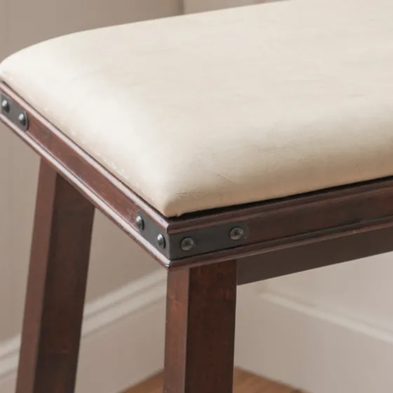 Chestnut Wood Upholstered Leather Bar Stool-Kirkland's Home Online