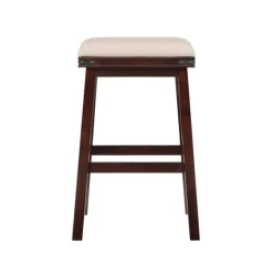 Chestnut Wood Upholstered Leather Bar Stool-Kirkland's Home Online