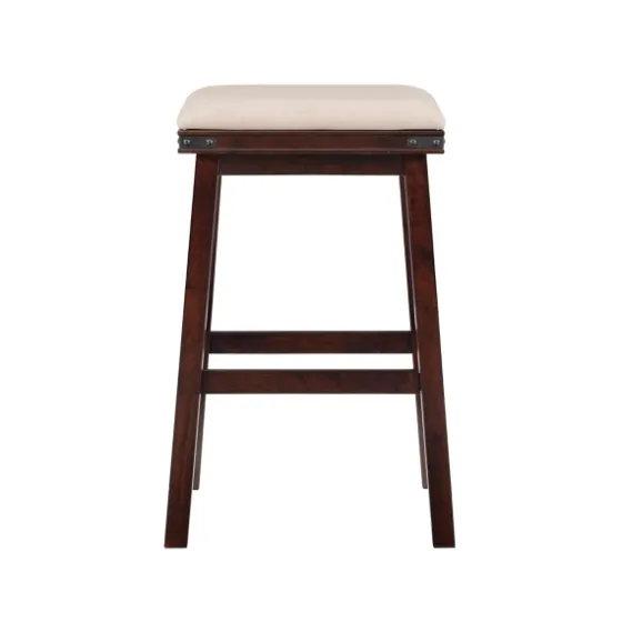Chestnut Wood Upholstered Leather Bar Stool-Kirkland's Home Online