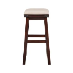 Chestnut Wood Upholstered Leather Bar Stool-Kirkland's Home Online