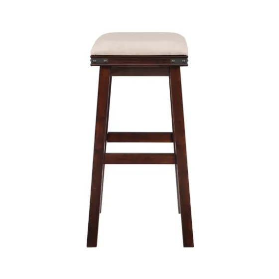 Chestnut Wood Upholstered Leather Bar Stool-Kirkland's Home Online