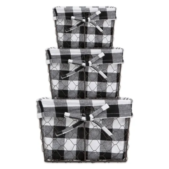 Chicken Wire And Buffalo Check Baskets, Set Of 3-Kirkland's Home Sale