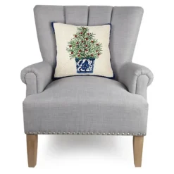 Chinoiserie Tree Blue Trim Wool Christmas Pillow-Kirkland's Home Fashion
