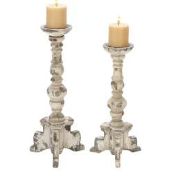 Chipped Wood Pillar Candle Holders, Set Of 2-Kirkland's Home Sale