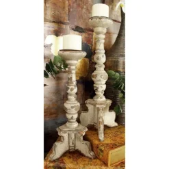 Chipped Wood Pillar Candle Holders, Set Of 2-Kirkland's Home Sale