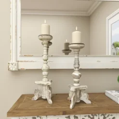Chipped Wood Pillar Candle Holders, Set Of 2-Kirkland's Home Sale
