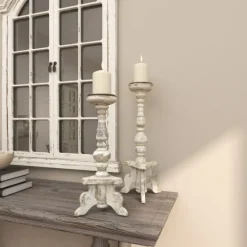 Chipped Wood Pillar Candle Holders, Set Of 2-Kirkland's Home Sale