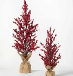 Christmas Red Berry Burlap Trees, Set Of 2-Kirkland's Home Online