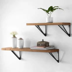 Classic Brown Wood Wall Shelves, Set Of 2-Kirkland's Home Clearance