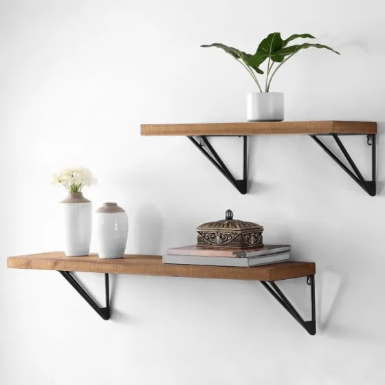 Classic Brown Wood Wall Shelves, Set Of 2-Kirkland's Home Clearance