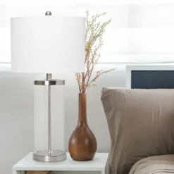 Clear Glass And Nickel Cylindrical Table Lamp-Kirkland's Home Online