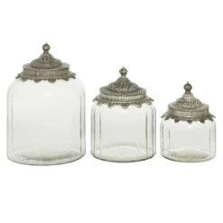 Clear Glass Jars With Decorative Lids, Set Of 3-Kirkland's Home Cheap