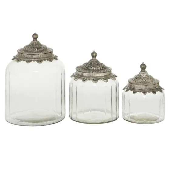 Clear Glass Jars With Decorative Lids, Set Of 3-Kirkland's Home Cheap