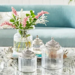 Clear Glass Jars With Decorative Lids, Set Of 3-Kirkland's Home Cheap