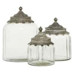 Clear Glass Jars With Decorative Lids, Set Of 3-Kirkland's Home Cheap