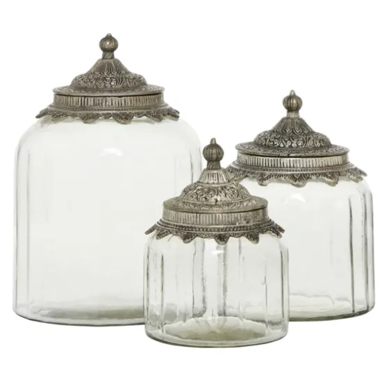 Clear Glass Jars With Decorative Lids, Set Of 3-Kirkland's Home Cheap