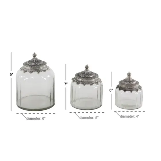 Clear Glass Jars With Decorative Lids, Set Of 3-Kirkland's Home Cheap