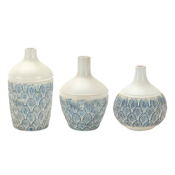 Coastal Scalloped Vases, Set Of 3-Kirkland's Home Clearance