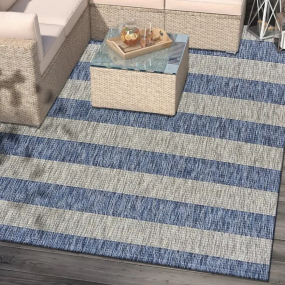 Coastal Stripes Outdoor Area Rug, 7X9-Kirkland's Home New