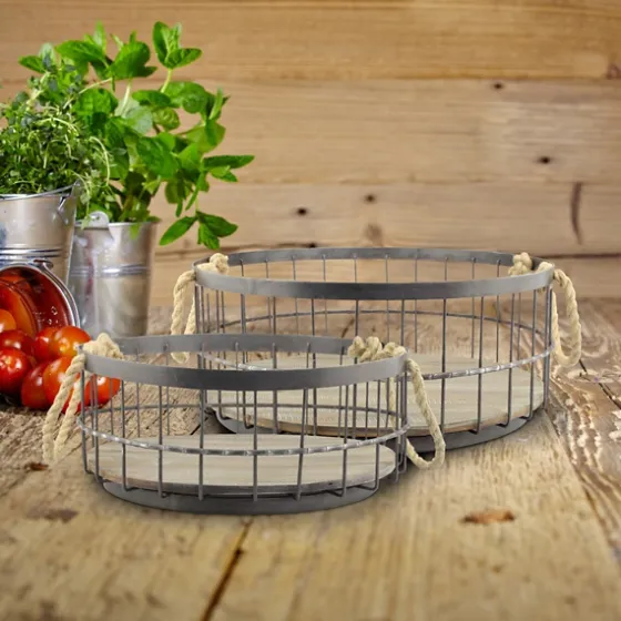 Coastal Wire And Wood Baskets, Set Of 2-Kirkland's Home Sale