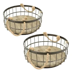 Coastal Wire And Wood Baskets, Set Of 2-Kirkland's Home Sale