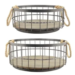 Coastal Wire And Wood Baskets, Set Of 2-Kirkland's Home Sale