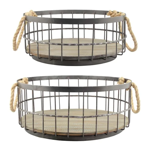 Coastal Wire And Wood Baskets, Set Of 2-Kirkland's Home Sale