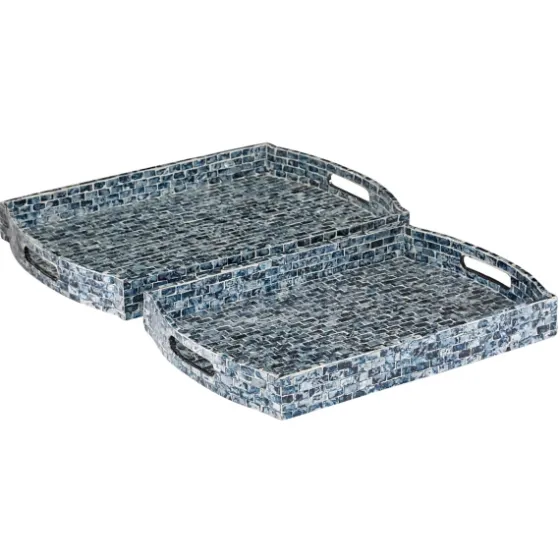 Coastal Wood And Oyster Shell Trays, Set Of 2-Kirkland's Home Outlet