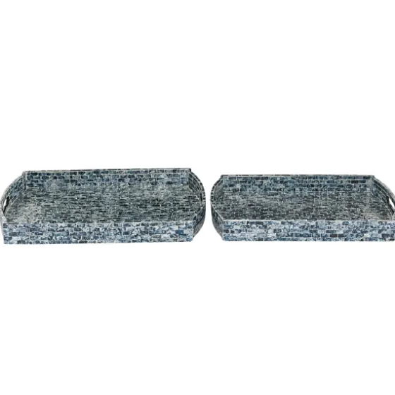 Coastal Wood And Oyster Shell Trays, Set Of 2-Kirkland's Home Outlet