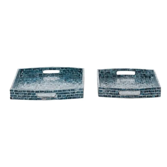 Coastal Wood And Oyster Shell Trays, Set Of 2-Kirkland's Home Outlet