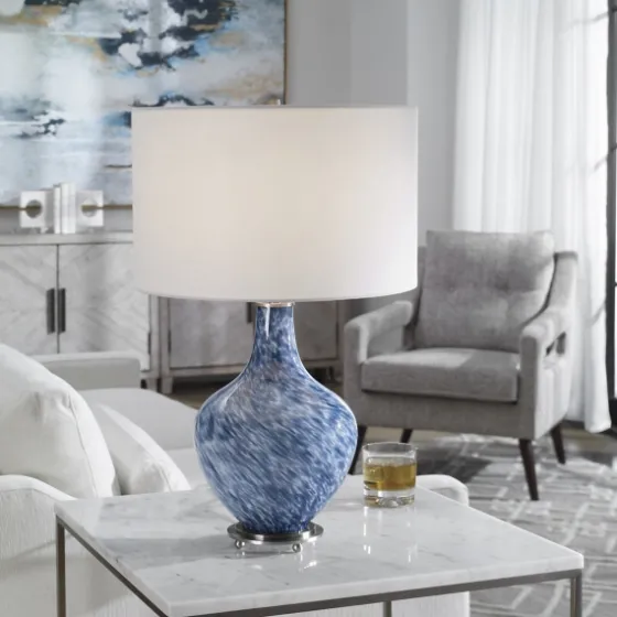 Cobalt Blue Swirl Carved Glass Table Lamp-Kirkland's Home Sale