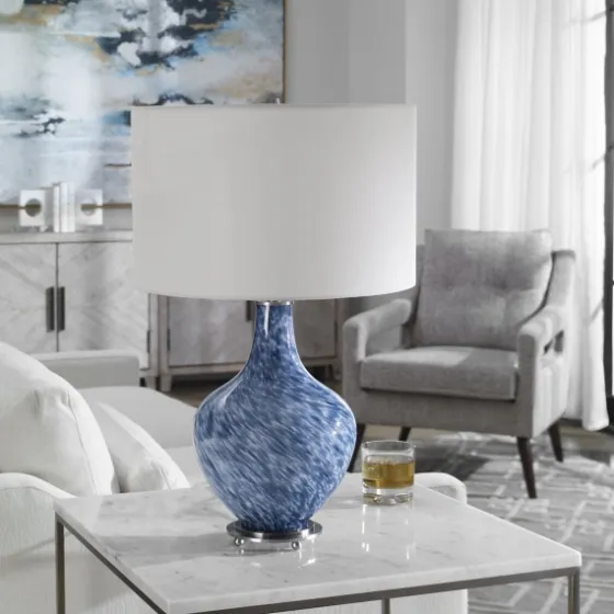 Cobalt Blue Swirl Carved Glass Table Lamp-Kirkland's Home Sale