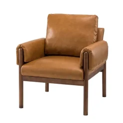 Cognac Faux Leather And Wood Accent Chair-Kirkland's Home Clearance