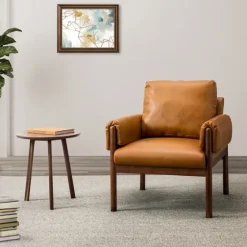 Cognac Faux Leather And Wood Accent Chair-Kirkland's Home Clearance