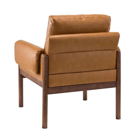Cognac Faux Leather And Wood Accent Chair-Kirkland's Home Clearance