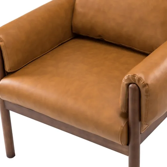 Cognac Faux Leather And Wood Accent Chair-Kirkland's Home Clearance