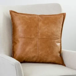Cognac Faux Leather Throw Pillow-Kirkland's Home Cheap