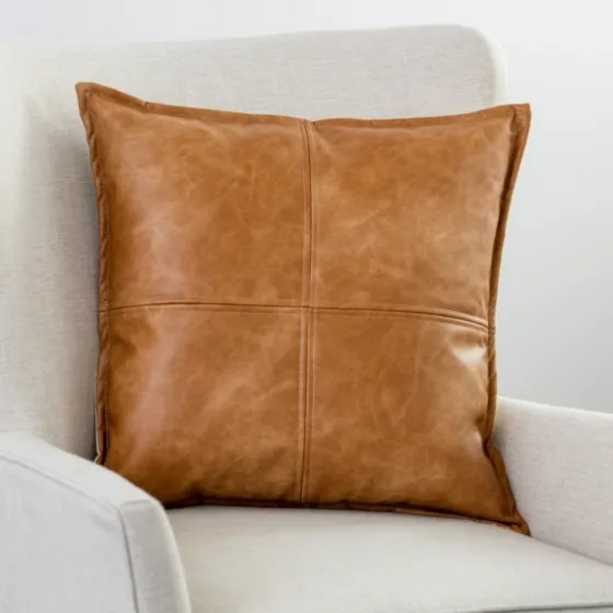 Cognac Faux Leather Throw Pillow-Kirkland's Home Cheap