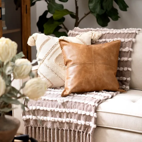 Cognac Faux Leather Throw Pillow-Kirkland's Home Cheap