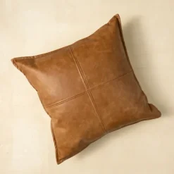Cognac Faux Leather Throw Pillow-Kirkland's Home Cheap