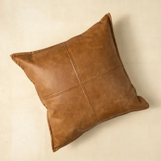 Cognac Faux Leather Throw Pillow-Kirkland's Home Cheap