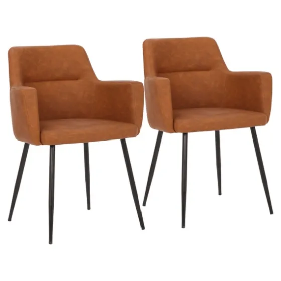 Cognac Vegan Leather Dining Chairs, Set Of 2-Kirkland's Home Flash Sale