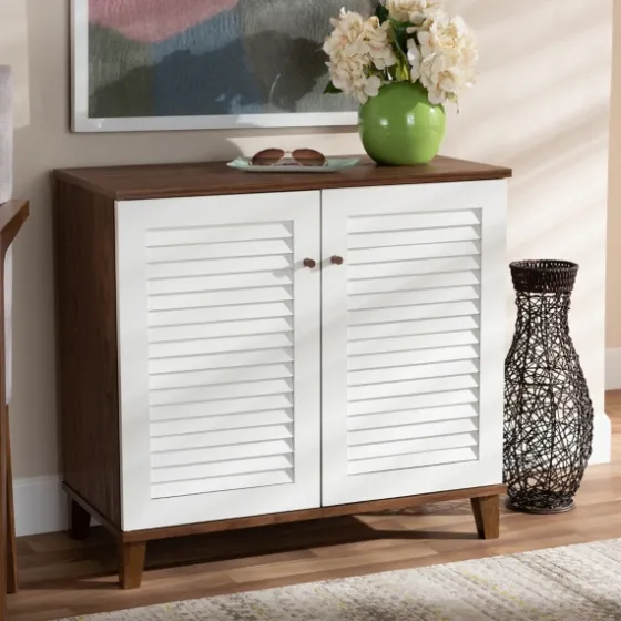 Collier Two-Tone Slatted Shoe Storage Cabinet-Kirkland's Home Best Sale