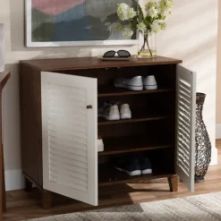 Collier Two-Tone Slatted Shoe Storage Cabinet-Kirkland's Home Best Sale