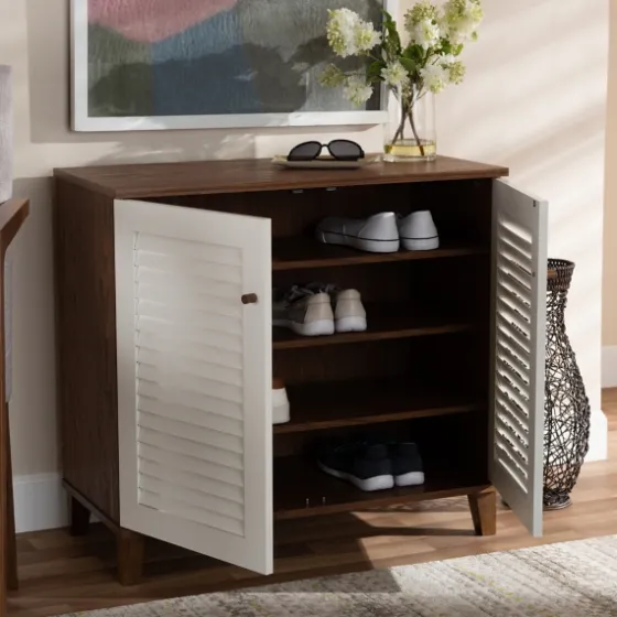 Collier Two-Tone Slatted Shoe Storage Cabinet-Kirkland's Home Best Sale