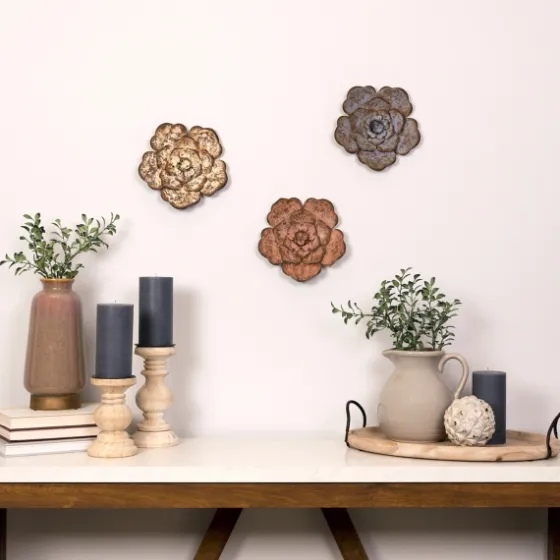 Color Metal Flower Wall Plaques, Set Of 3-Kirkland's Home Cheap