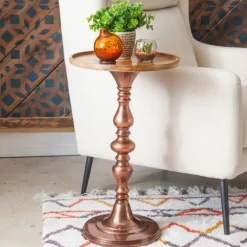 Copper Plated Accent Table With Mango Wood Top-Kirkland's Home Discount