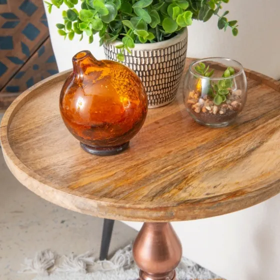 Copper Plated Accent Table With Mango Wood Top-Kirkland's Home Discount