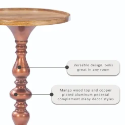 Copper Plated Accent Table With Mango Wood Top-Kirkland's Home Discount