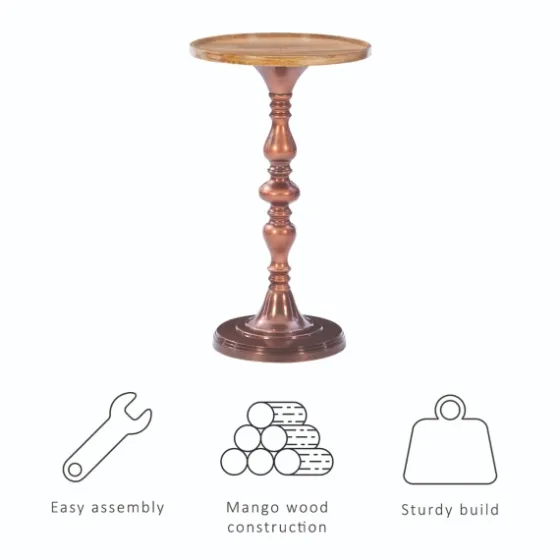 Copper Plated Accent Table With Mango Wood Top-Kirkland's Home Discount